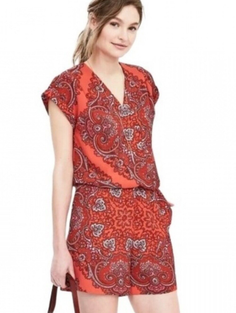 Banana Republic Red Paisley Romper size 2
